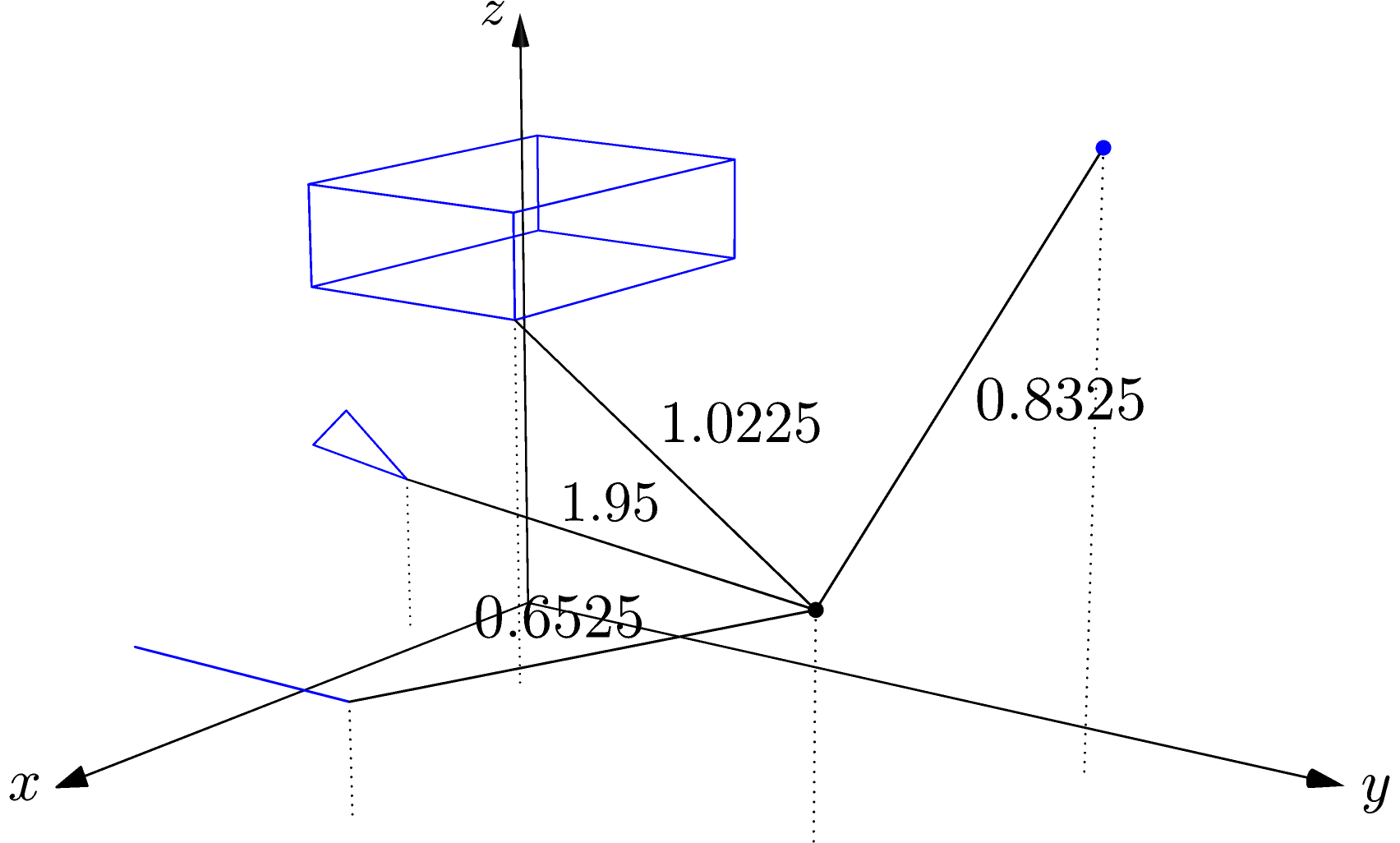 Diagram showing 3D point-triangle orientation test.