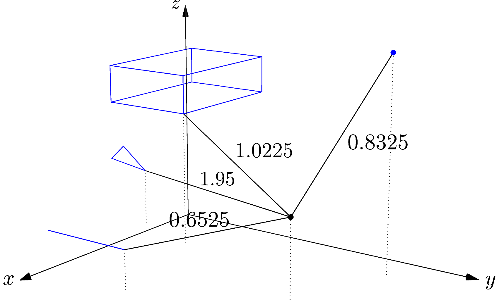 Diagram showing 3D point-triangle orientation test.